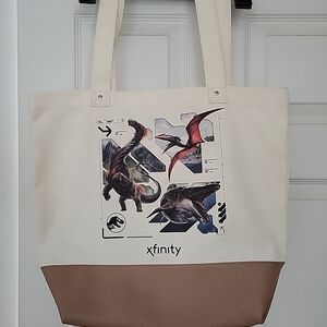 Xfinity Beige and Brown Dinosaur Print Tote Bag